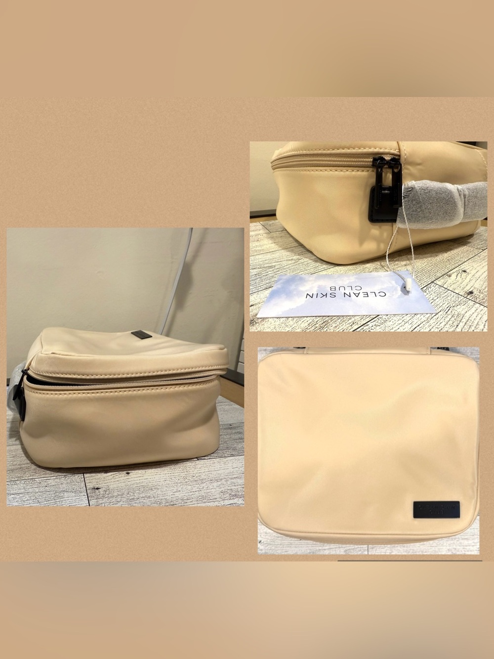 Clean Skin Club "The Bag" Skincare Travel Case Sand Beige NWT